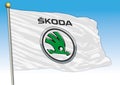 Skoda cars international group, flags with logo, illustration