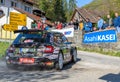 Skoda Fabia Race car drifting through a hairpin corner at WRC Croatia Rally Royalty Free Stock Photo