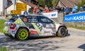 Skoda Fabia Race car during a hairpin turn at WRC Croatia Rally Royalty Free Stock Photo