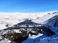 Skoga river waterfall in winter. Iceland