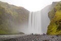 Skogafoss famous waterfall, Iceland and tourists