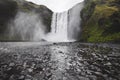 Skogafoss Iceland famous waterfall. Powerful stream, dramatic view with nobody Royalty Free Stock Photo