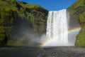 Skogafoss waterfall with double rainbow at perfect sunny day, Iceland Royalty Free Stock Photo