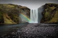 Skogafoss waterfall with rainbow Royalty Free Stock Photo