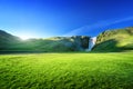 Skogarfoss waterfall and summer sunny day Royalty Free Stock Photo