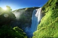 Skogarfoss waterfall and summer sunny day Royalty Free Stock Photo