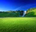 Skogarfoss waterfall and summer sunny day Royalty Free Stock Photo