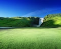 Skogarfoss waterfall and summer sunny day Royalty Free Stock Photo