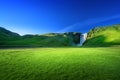 Skogarfoss waterfall and summer sunny day Royalty Free Stock Photo