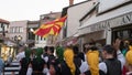 Skopje / Macedonia - July 06 2019: International parade in the streets of Skopje, Macedonia with traditional costume folk dress