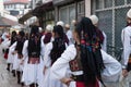 Skopje / Macedonia - July 06 2019: International parade in the streets of Skopje, Macedonia with traditional costume folk dress
