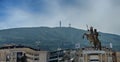 SKOPJE, MACEDONIA - June 10, 2017: Alexander the Great Monument in Skopje with mountain background