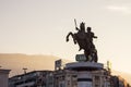 SKOPJE, MACEDONIA - OCTOBER 25, 2015: Close up on Alexander the Great statue on Skopje`s main square. Royalty Free Stock Photo
