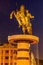 SKOPJE, NORTH MACEDONIA - AUGUST 9, 2019: Alexander the Great (Warrior on a horse) monument on the Macedonia Royalty Free Stock Photo