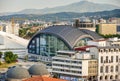 SKOPJE,NORTH MACEDONIA-AUGUST 23 2019:Skopie city center,and the new concert hall, Royalty Free Stock Photo