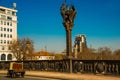 SKOPJE, NORTH MACEDONIA: Bridge of the 8th of September is located on the Vardar River in Skopje