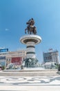 Warrior on a Horse statue on Macedonia Square. Alexander the Great statue
