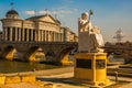 SKOPJE, NORTH MACEDONIA: Justinian I statue in Skopje. White marble monument Justinian the Great Emperor Royalty Free Stock Photo