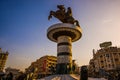 SKOPJE, NORTH MACEDONIA: Warrior on horseback, Alexander the Great statue in the city center of Skopje