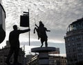 Skopje town square statues in Silhouette Royalty Free Stock Photo