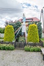 Statue of a divine mother with a plaque commemorating the pontificate of John Paul II. Royalty Free Stock Photo