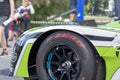 Skradin Croatia June 2020 Closeup of a Pirelli P Zero slick racing tire, mounted on a Norma M20 formula racing car