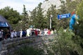 Skradin, Croatia June 2020 Crowd of people gathered at the Skradin hillclimb race, start/finish line visible