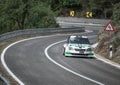 Skradin Croatia, June 2020 Green white Skoda Fabia going at high speed hillclimb, racing on open public road Royalty Free Stock Photo