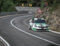 Skradin Croatia, June 2020 Green white Skoda Fabia going at high speed hillclimb, racing on open public road Royalty Free Stock Photo