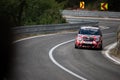 Skradin Croatia, June 2020 Racing Citroen C2 going uphill on a hillclimb, painted in arctic tiger red white camo