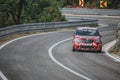 Skradin Croatia, June 2020 Racing Citroen C2 going uphill on a hillclimb, painted in arctic tiger red white camo