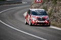 Skradin Croatia, June 2020 Racing Citroen C2 going uphill on a hillclimb, painted in arctic tiger red white camo