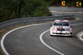 Skradin Croatia, June 2020 Racing Citroen C3 going uphill on a hillclimb, painted in arctic tiger red white camo