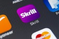 Skrill application icon on Apple iPhone 8 smartphone screen close-up. Skrill app icon. Skrill is an online electronic payment