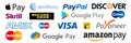 Skrill, Payoneer, PayPal, Mastercard, Visa, Amazon, Discover, Cirrus, Interac - popular payment systems. Online shopping logos. Royalty Free Stock Photo