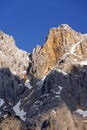 Amazing spring landscape of Skrlatica Peak (2740m) in the Julian Alps, Triglav National Park, Slovenia. Royalty Free Stock Photo