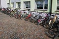 Skrunda, Latvia - May 18, 2022: Lots of bicycles parked at the school