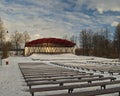 Skrunda town bandstand in sunny winter day, Latvia