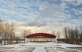 Skrunda town bandstand in sunny winter day, Latvia