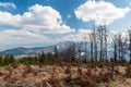 Skrzyczne and Pilsko hills from Trzy Kopce hill in Beskid Slaski mountains in Poland Royalty Free Stock Photo