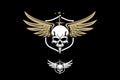 Skull army with wing star and shield vector badge logo template