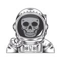 Skull astronaut line art vintage tattoo or print design vector illustration