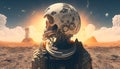 skull astronaut post apocalyptic, digital art illustration, Generative AI