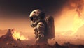 skull astronaut post apocalyptic, digital art illustration, Generative AI