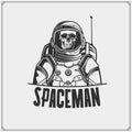 Skull astronaut in a space suit. Space emblem.