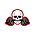 Skull barbell. Gym hardcore training sign. Vector illustration