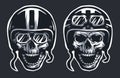 Skull biker in helmet and glasses.