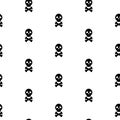 Skull black and white continuous vector pattern.