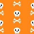 Skull with bone crosswise icon. White crossbones. Skeleton body part. Seamless Pattern. Happy Halloween sign symbol. Cute cartoon