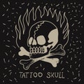 Skull And Bones On Fire On A Black Background